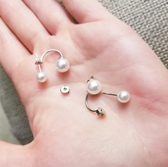 Front Back Double Pearl Studs Earrings - Picture 5 of 6